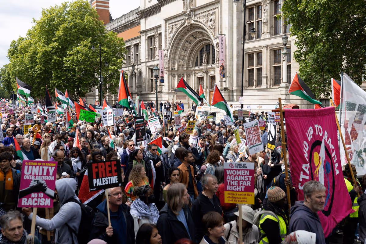 Pro-Palestine protestors take part in the 78th Nakba Anniversary March 