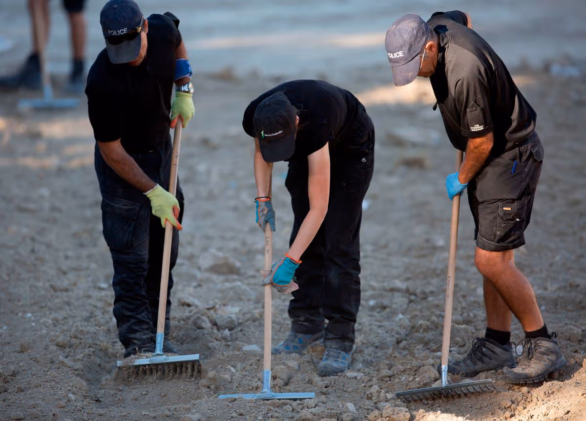 Police from South Yorks Police work through the heat and the dust at the farm house in Kos  for clues in the Ben Needham case.