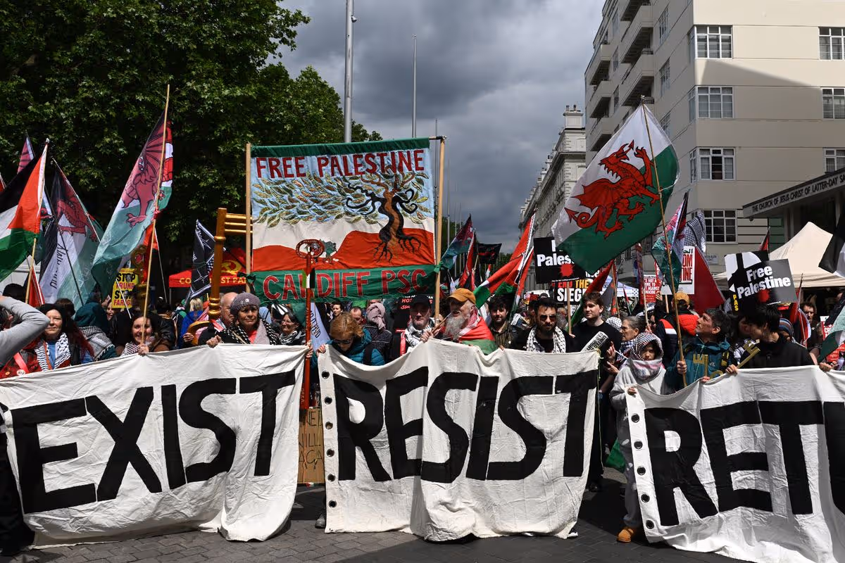 Protesters gather for a Pro-Palestine march in London, 