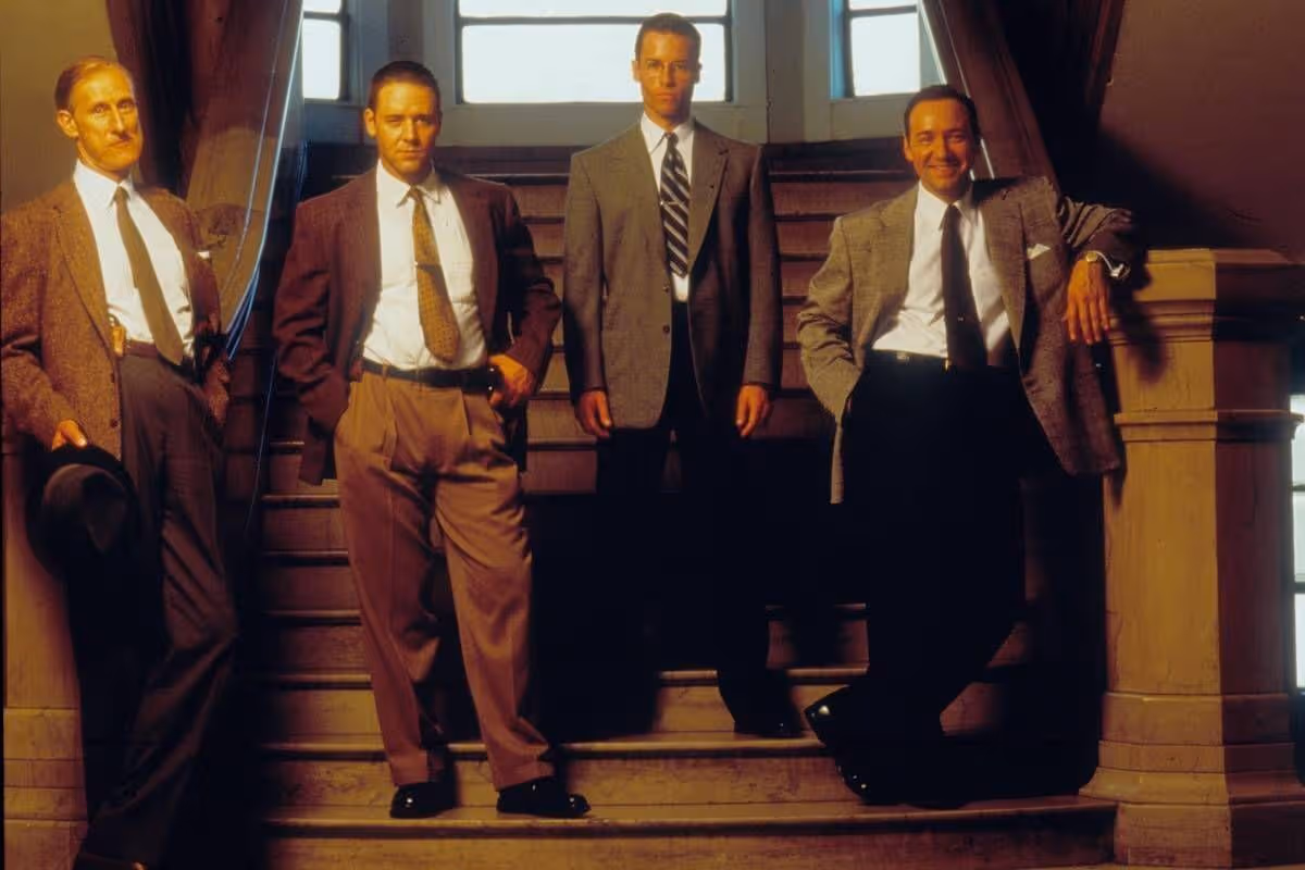 James Cromwell,  Russell Crowe,  Guy Pearce and  Kevin Spacey in L.A. Confidential