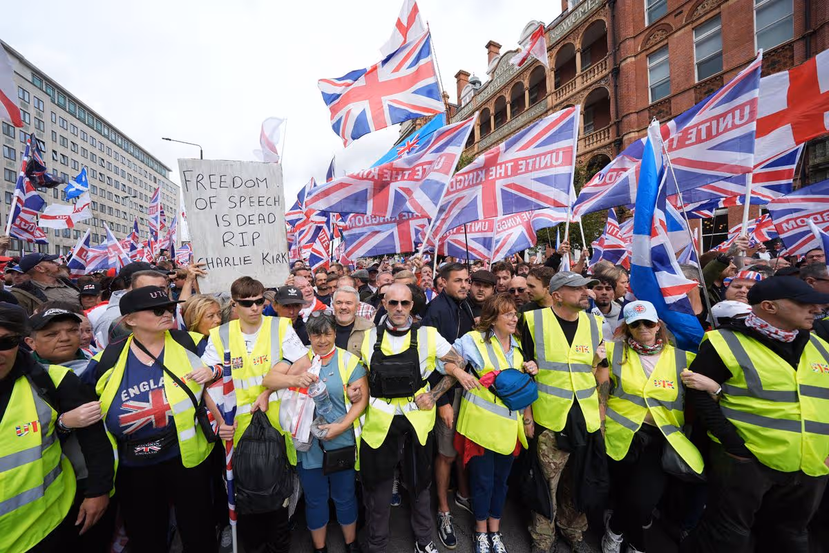 the Tommy Robinson-led Unite the Kingdom march and rally in central London. Picture date: Saturday September 13, 2025.