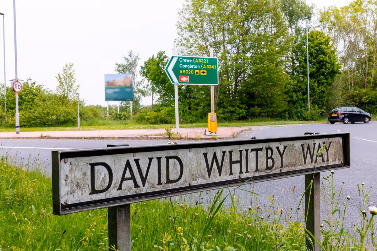 A street sign showing a toad named after Great Train Robbery victim David Whitby