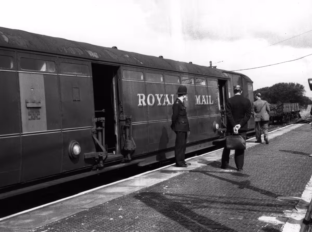 Investigators examining the Royal Mail train involved in the Great Train Robbery in 1963