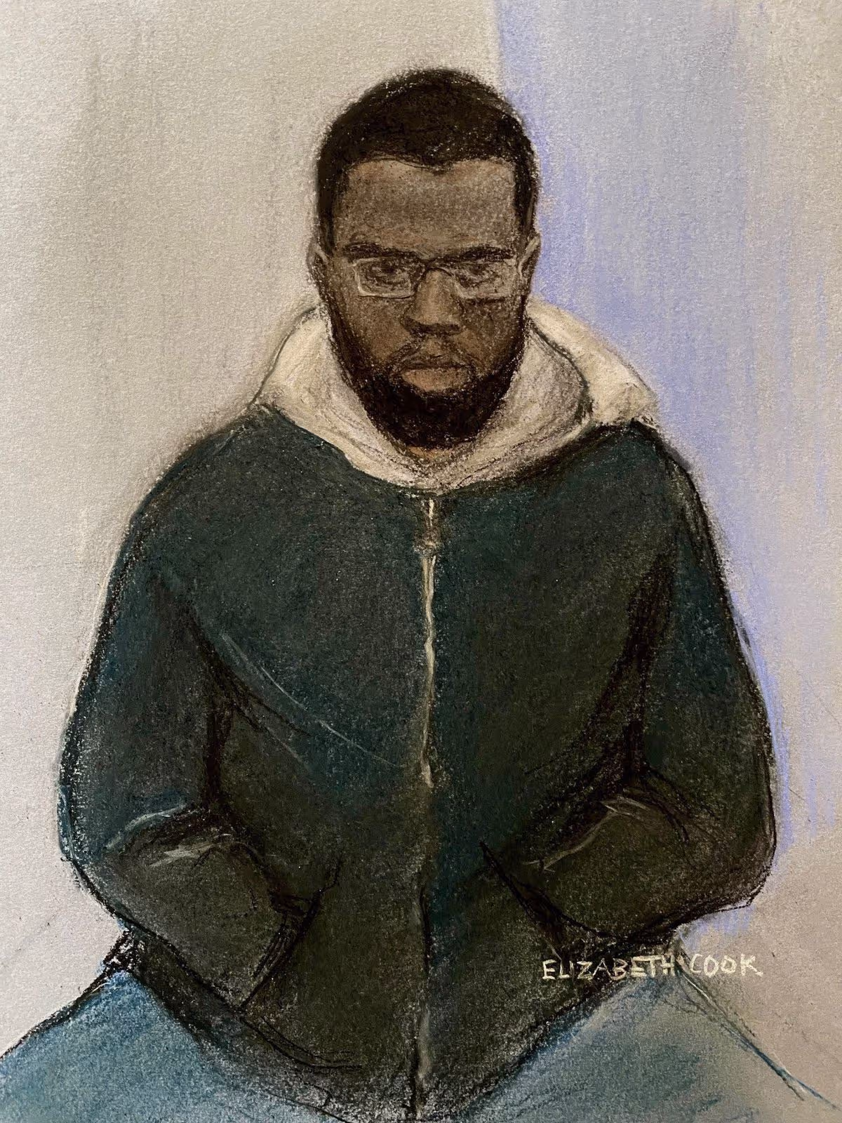 A court sketch of Valdo Calocane 