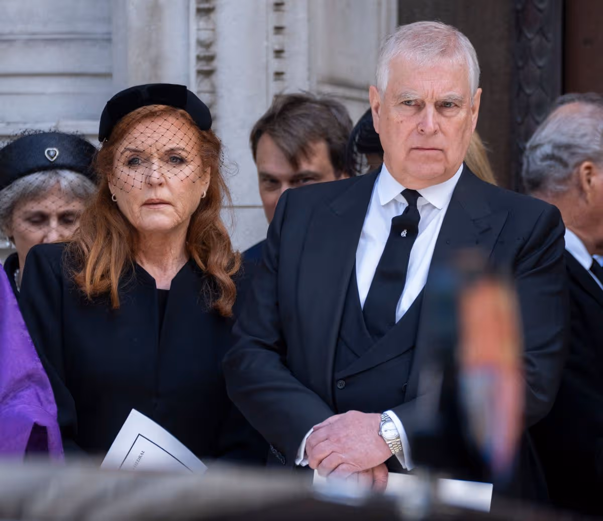 Prince Andrew, Duke of York and Sarah Ferguson, Duchess of York attend the funeral of Katharine, Duchess of Kent at Westminster Cathedral on September 16, 2025
