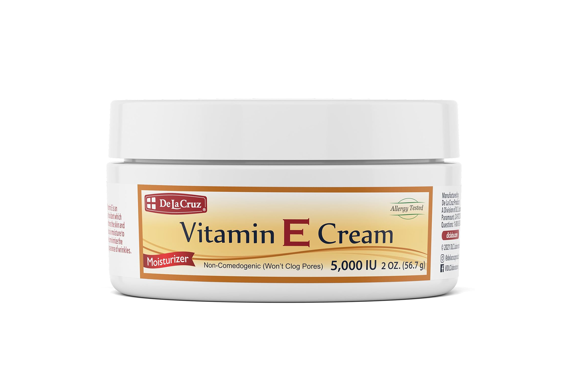De La Cruz Vitamin E Cream, 5,000 IU, 2 oz (56.7 g)