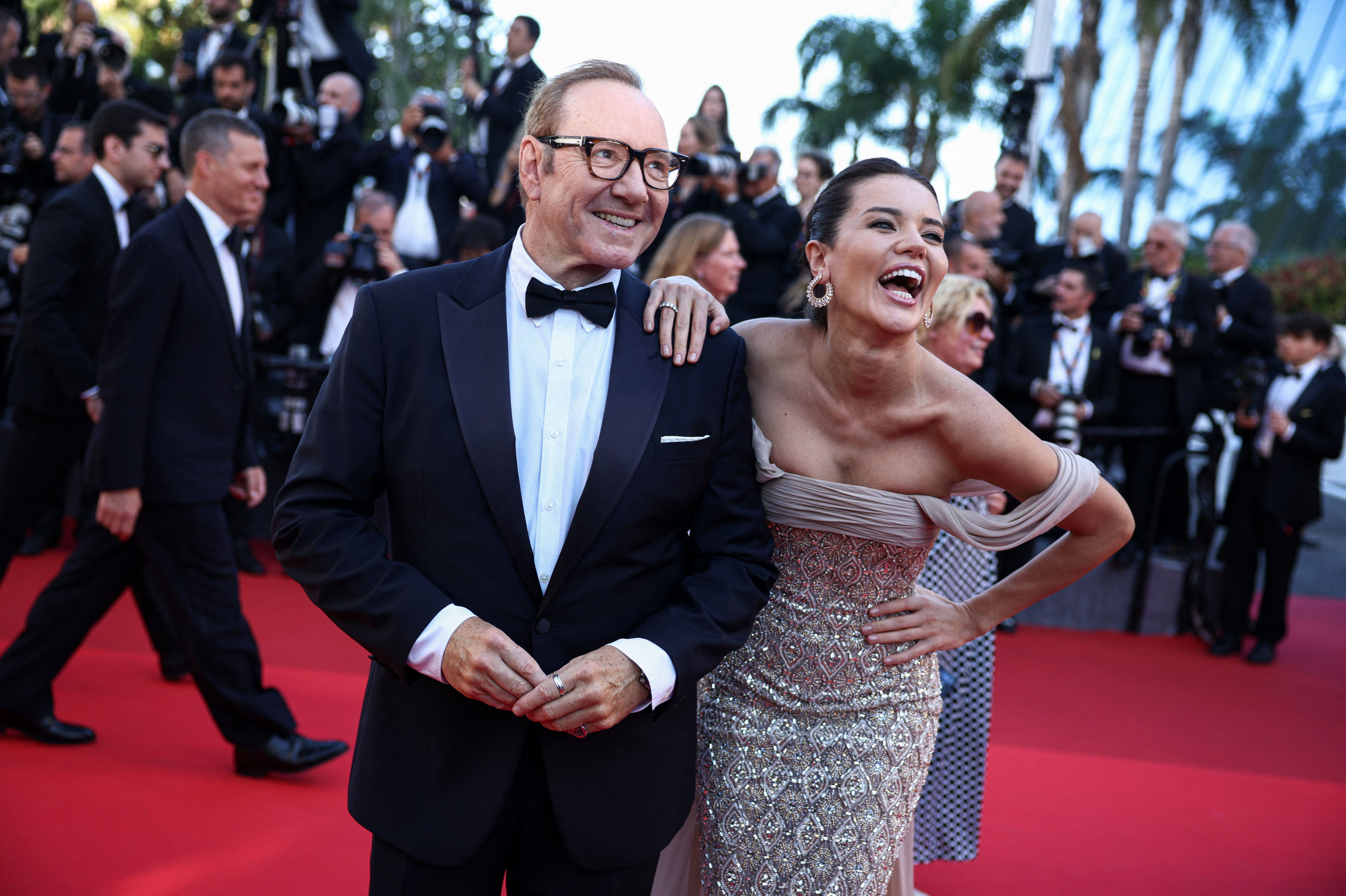 Kevin Spacey and a guest attend the screening of the film "La Bataille de Gaulle: L'Age de fer" (De Gaulle: Tilting Iron) Out of competition at the 79th Cannes Film Festival in Cannes, France.