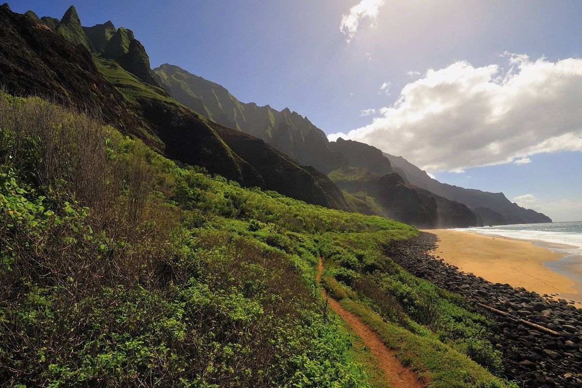 Kalalau Beach at the end of trail