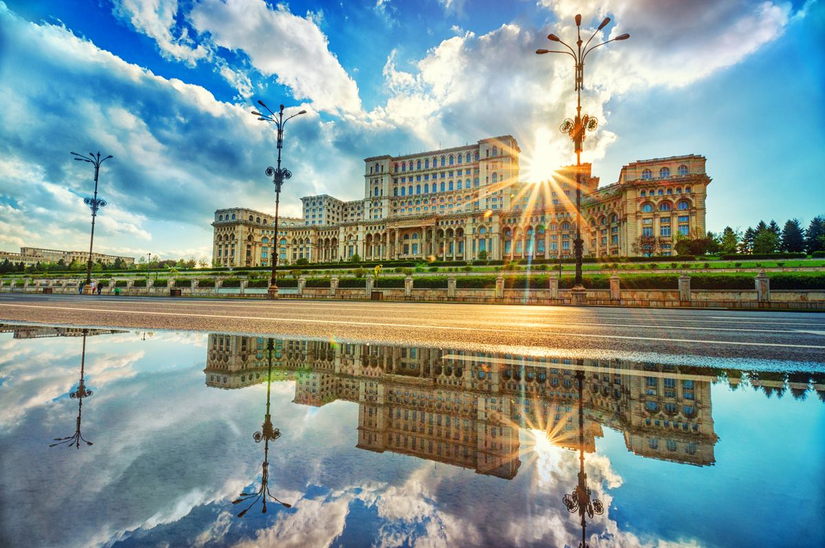 Parliament Palace in Bucharest at sunset